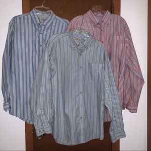 Lot of 3 Men’s Medium L.L. BEAN L/S Striped 100% Cotton Button Down Shirts EXC